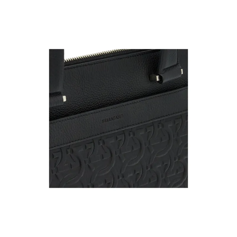 FERRAGAMO Embossed Calfskin Handbag Briefcase Men's Black-4