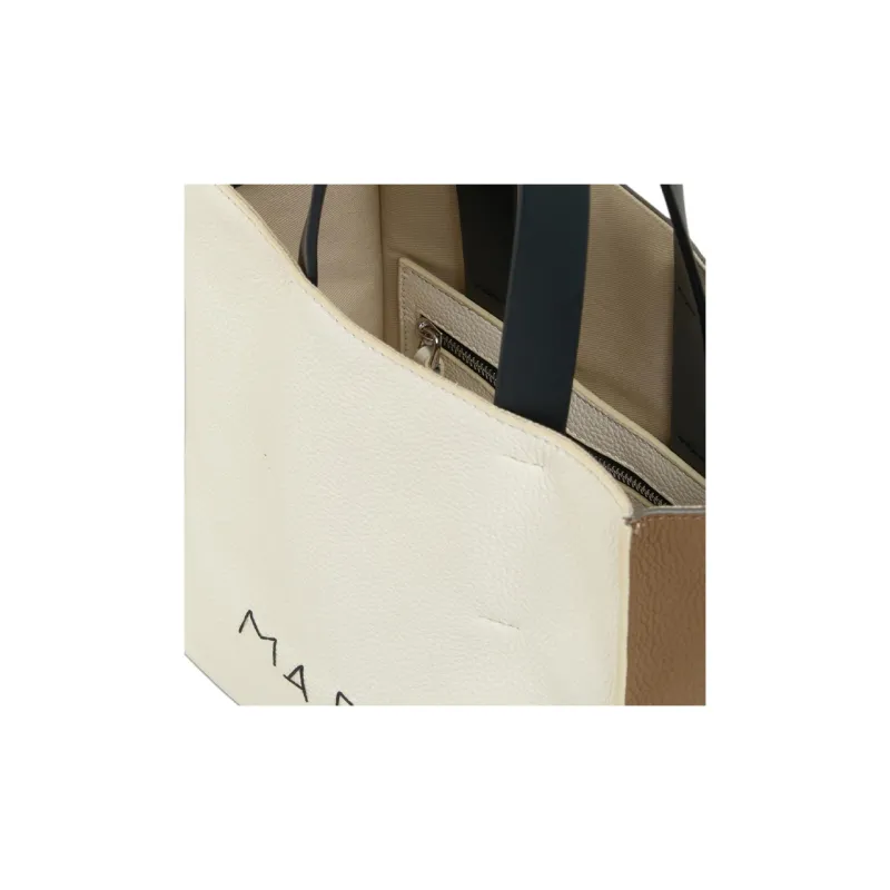 MARNI Museo Calfskin Tote Bag, Shopping Bag, Shoulder Bag, Handbag Mini Women's Ivory & Brown-4
