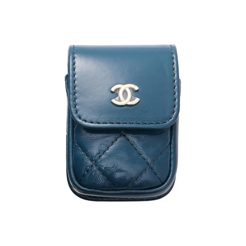 CHANEL Shiny Cow Leather 2 in 1 Earphone Case Backpack Women's Blue-3