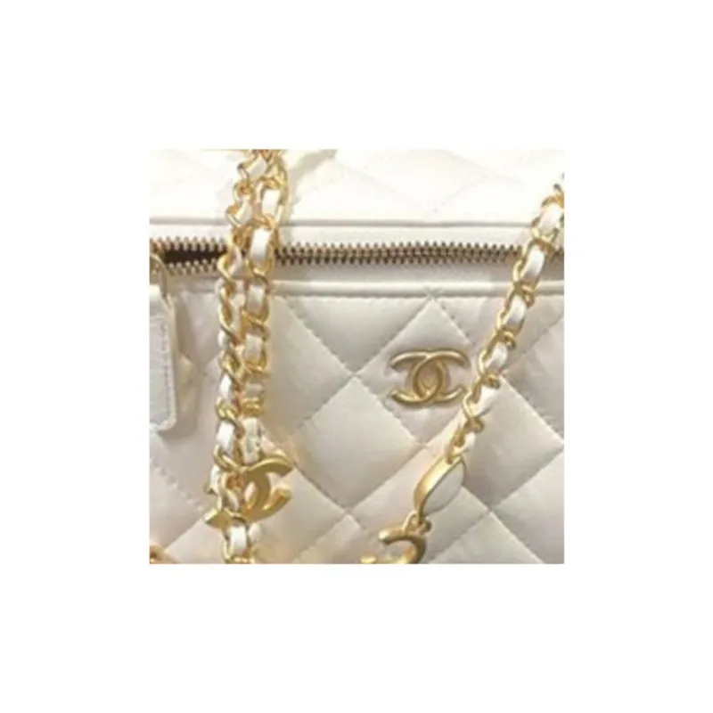 CHANEL 22K Autumn And Winter Lambskin Gold Metal Box Bag, Makeup Bag, Crossbody Bag, Shoulder Bag Women's White-1