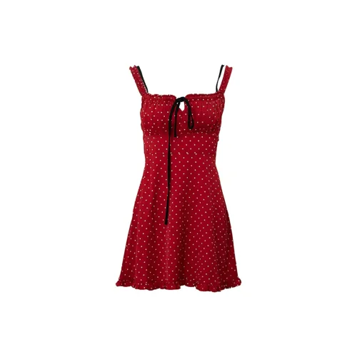 EIDM Slip Dresses Women's Red Polka Dots