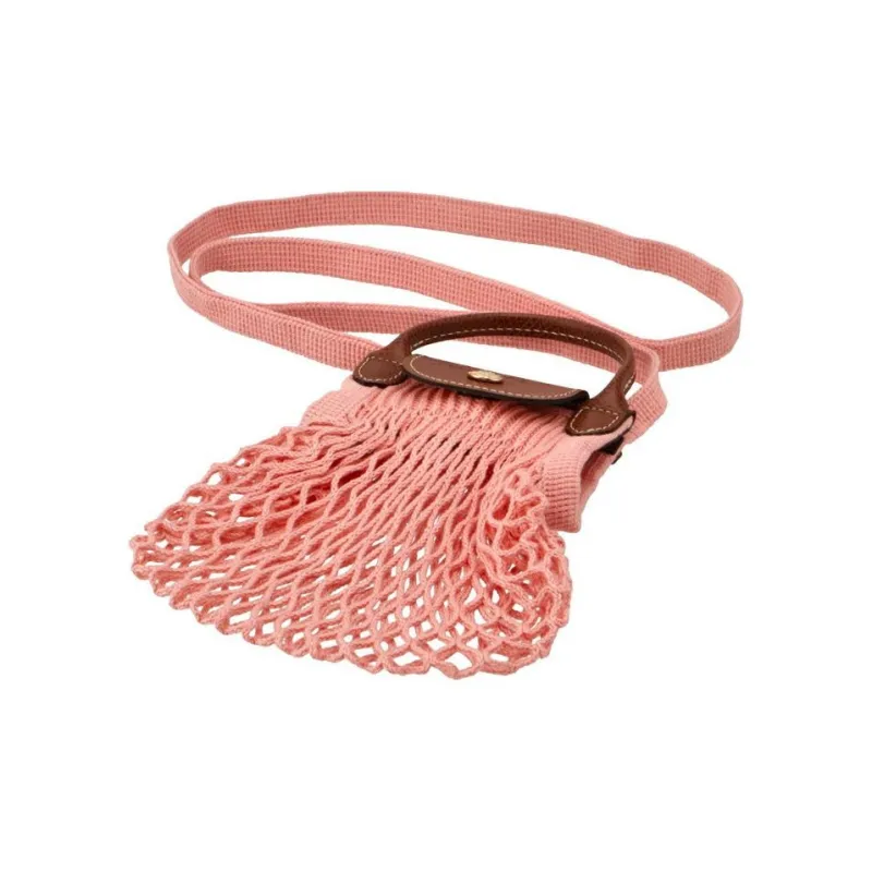 LONGCHAMP Le Pliage Filet Canvas With Leather Handbag With Mesh Pocket Crossbody Bag Shoulder Bag Regular Women's Pink-3