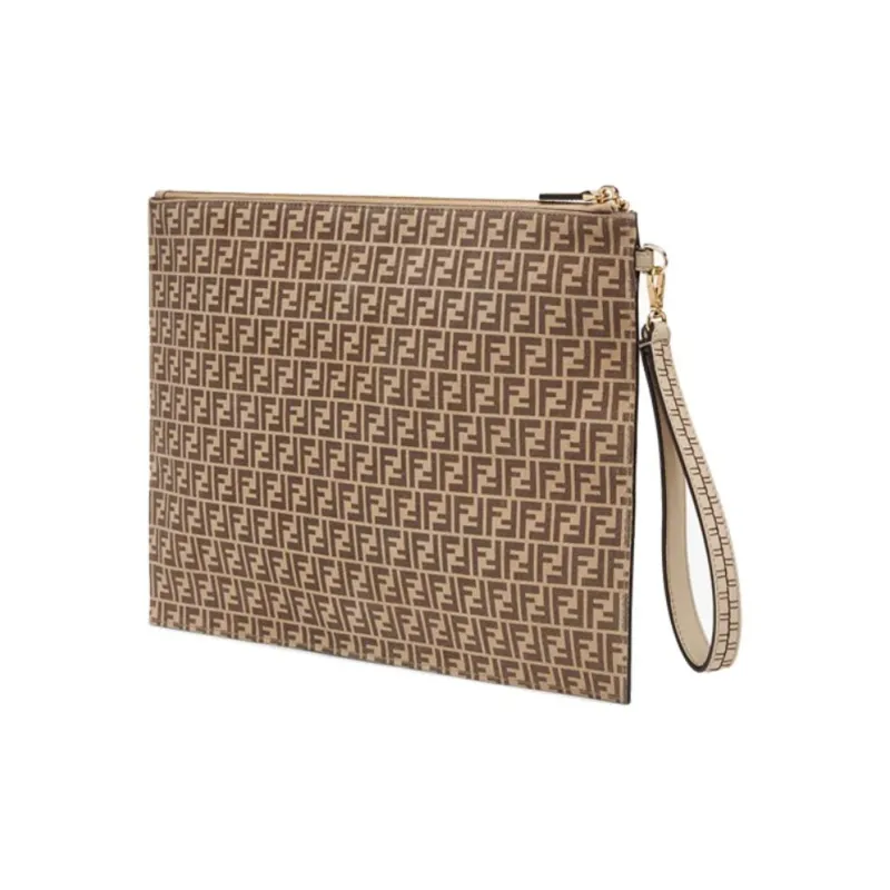 FENDI Leather Clutch Tubas Women's Beige-1