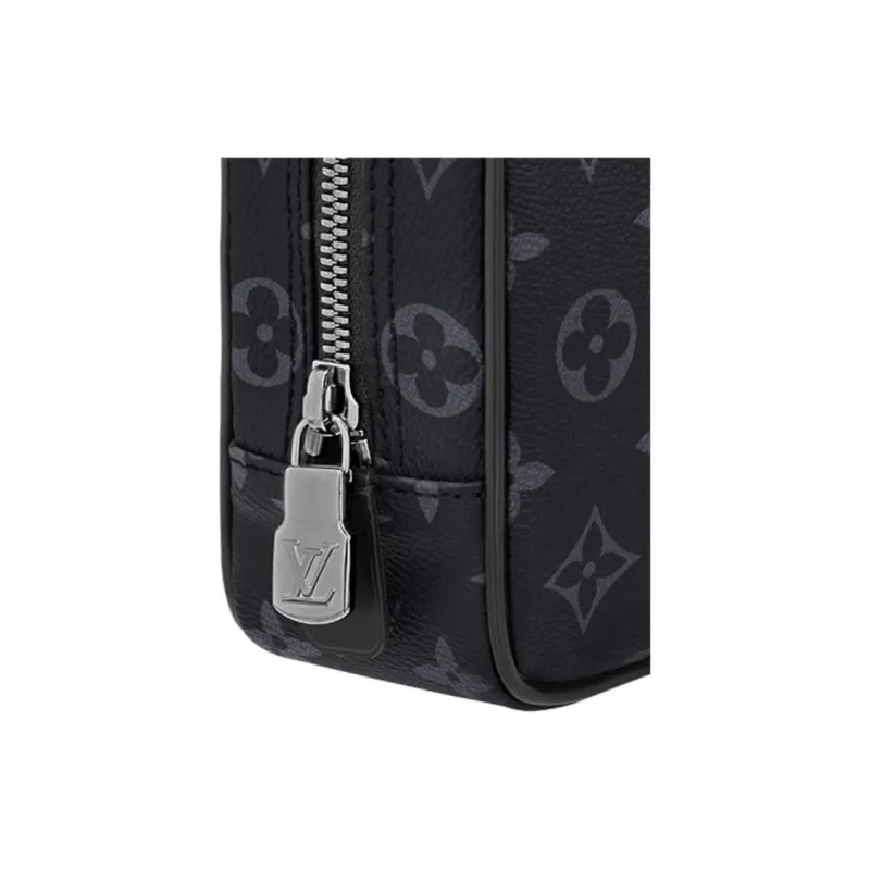LOUIS VUITTON Coated Canvas With Leather Trim Toiletry Bag Trumpets Men's Black-5