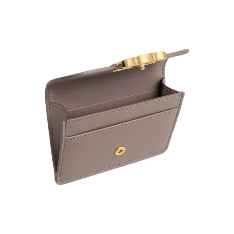 CELINE Triomphe Shiny Calfskin Patchwork Leather Card Holder Women's Eggstone Gray-3