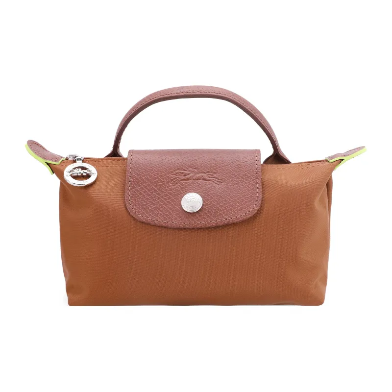 LONGCHAMP Le Pliage Green Cow Leather Trim Dumpling Bag Handbags Women's Brandy Color-0