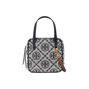 TORY BURCH T Monogram Fabric With Leather Square Bag Handbag Shoulder Bag Crossbody Bag Women's Navy