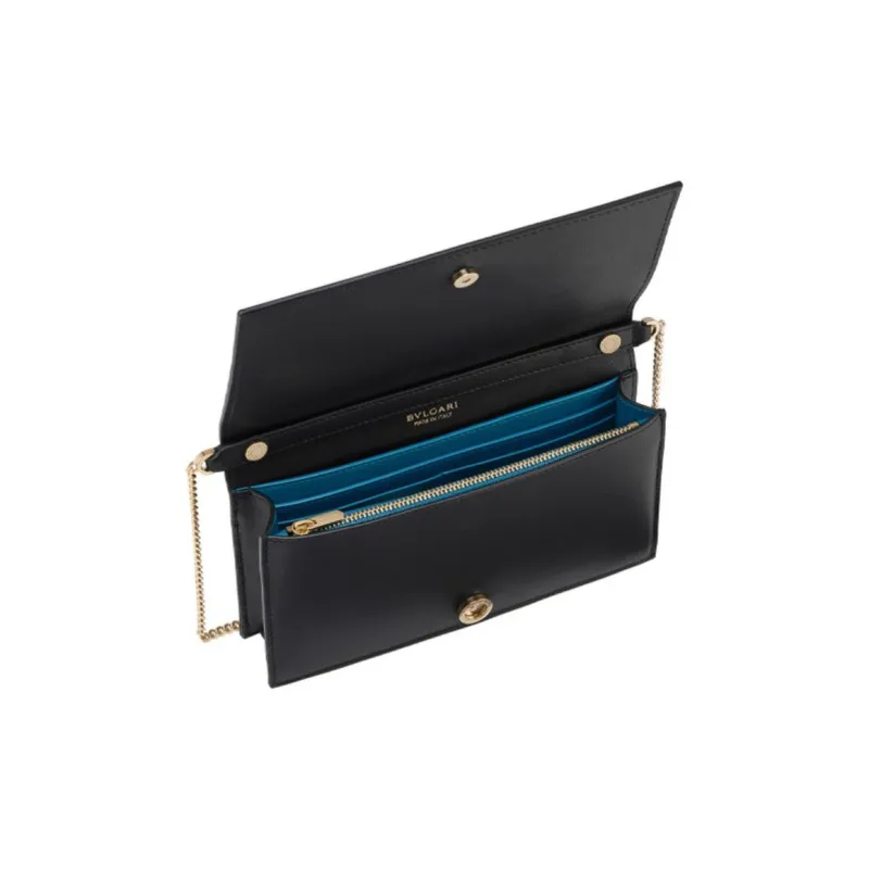 BVLGARI Logo Calfskin Wallet Shoulder Bag Crossbody Bag Women's Black-3