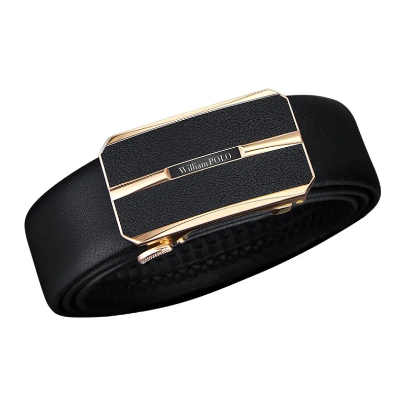 WilliamPOLO Cow Leather Top Grain Cow Leather Leather Belts Men's Gold Width 3.5cm-2