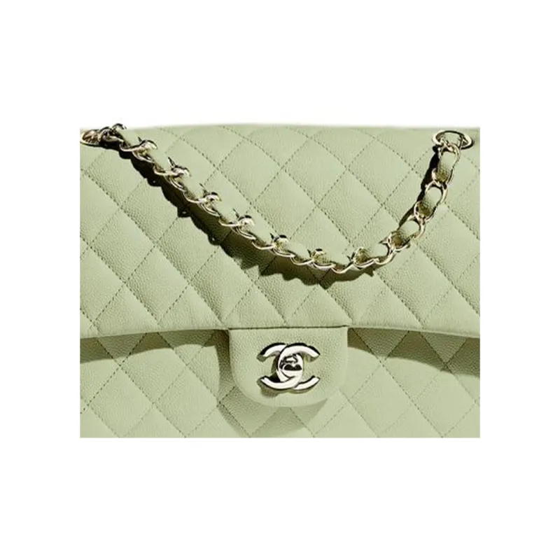 CHANEL Litchi Cow Leather Mouth Cover Bag, Crossbody Bags, Shoulder Bags Medium Size Women's Fruit Green-3