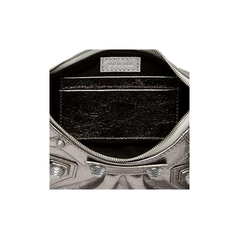 Balenciaga Cow Leather Biker Bag, Dumpling Bag, Crossbody Bag Mini Women's Silver-5