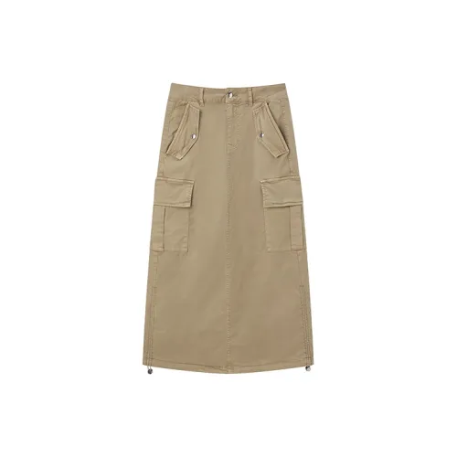 PEACEBIRD Denim Long Skirts Women's Khaki