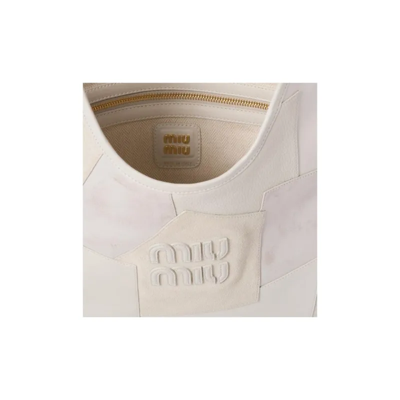 MIU MIU Leather Handbag, Shoulder Bag Women's Chalk White-4