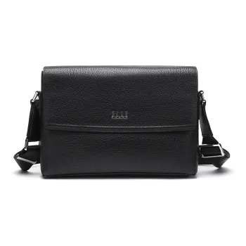 ELLE HOMME Top Grain Cow Leather Crossbody Bag Men's Black