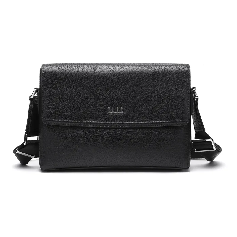 ELLE HOMME Top Grain Cow Leather Shoulder Bag, Crossbody Bag Men's Black-0