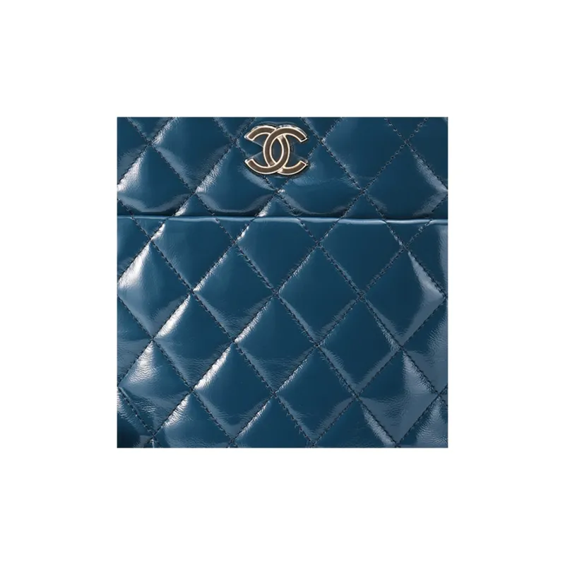 CHANEL Shiny Cow Leather 2 in 1 Earphone Case Backpack Women's Blue-6