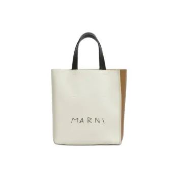 MARNI Museo Calfskin Tote Bag, Shopping Bag, Shoulder Bag, Handbag Mini Women's Ivory & Brown