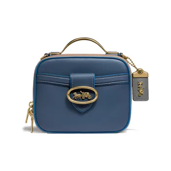 COACH Riley Leather Lunch Box Small Square Bag Camera Bag Shoulder Bag Crossbody Bag Handbag Small Size Women's Blue