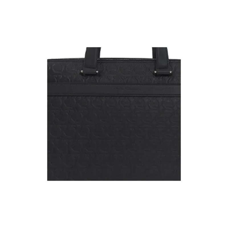 FERRAGAMO GANCINI Leather Handbag Briefcase Men's Black-4