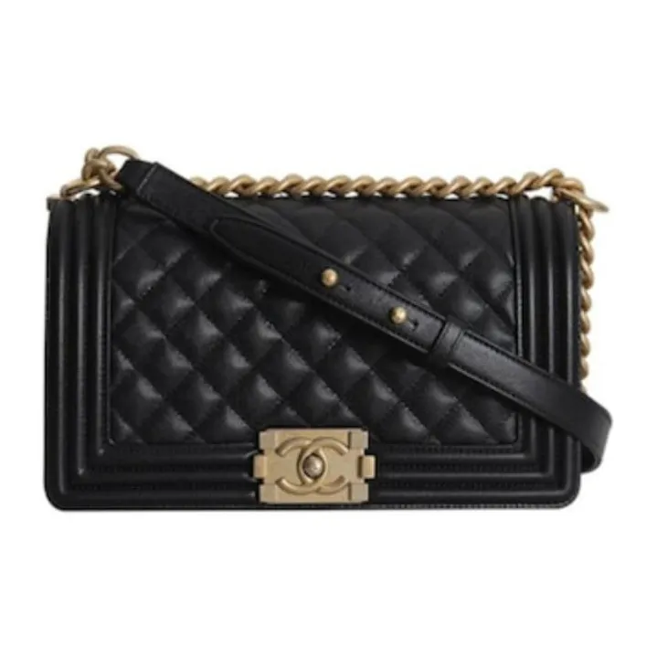 CHANEL LEBOY Calfskin Shoulder Bag, Crossbody Bag Medium Size Women's Black-3
