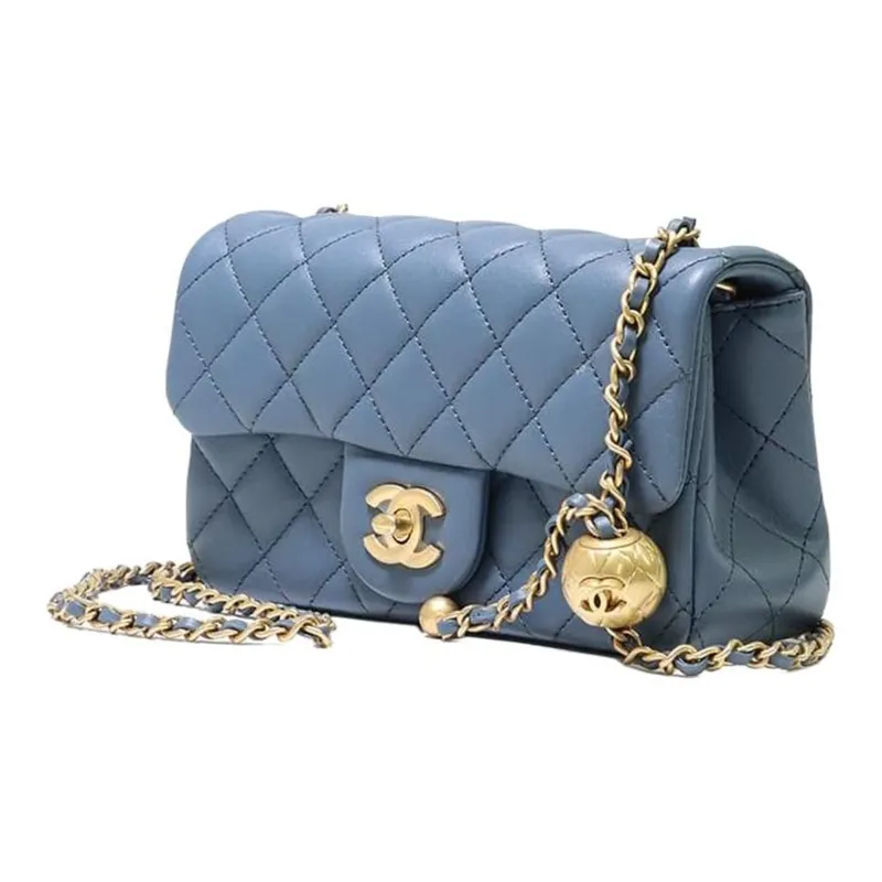 CHANEL Classic Flap CF Sheepskin Chain Bag, Flap Bag, Shoulder Bag, Crossbody Bag Mini Women's Gray Blue-3