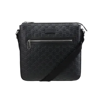 GUCCI Leather Messenger Bag, Shoulder Bag, Crossbody Bag Men's Black