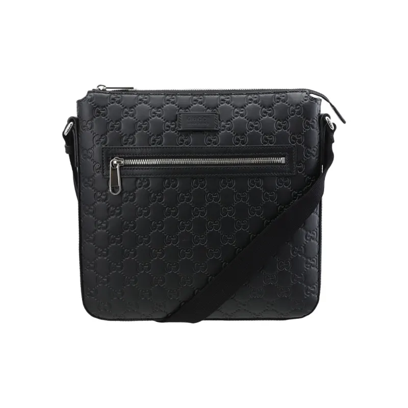 GUCCI Leather Messenger Bag, Shoulder Bag, Crossbody Bag Men's Black-0