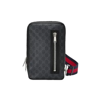 GUCCI Cotton Patchwork Canvas Sling Bag Fanny Pack Medium Size Men's Gray Black