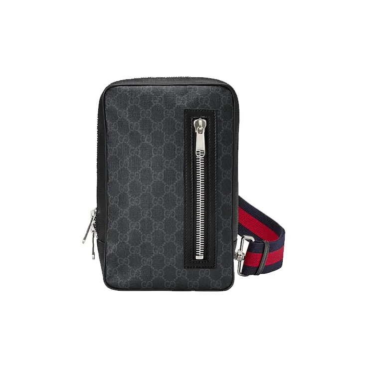 GUCCI Cotton Patchwork Canvas Sling Bag Fanny Pack Medium Size Men's Gray Black-0