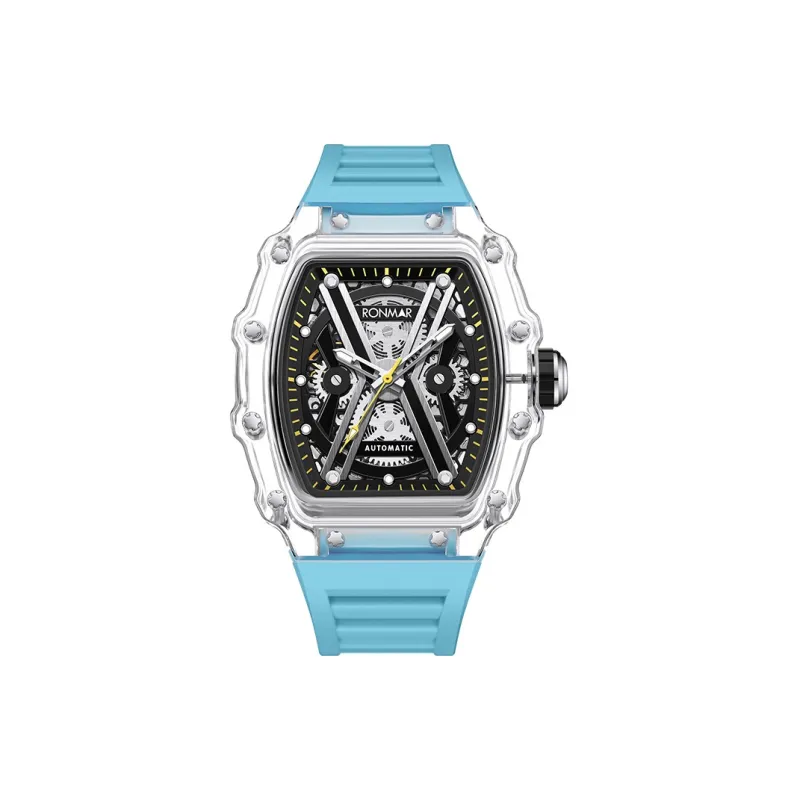 RONMAR Automatic Mechanical Movement Silicone Strap Watch Men's Watches Black Dial-4