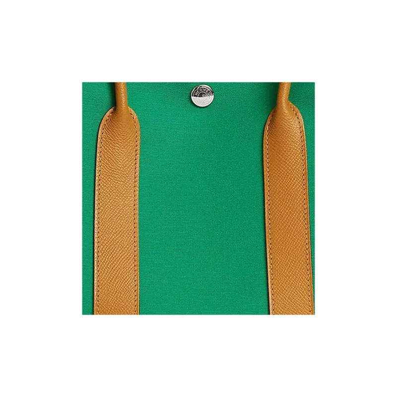 HERMES Garden Party Canvas With Epsom Calfskin Garden Bag Handbag Women's Mint Green/Sesame Brown-4