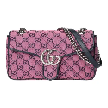 GUCCI GG Marmont Patchwork Canvas One Shoulder Canvas Bag Crossbody Bags Small Size Women's Pink/Dark Blue