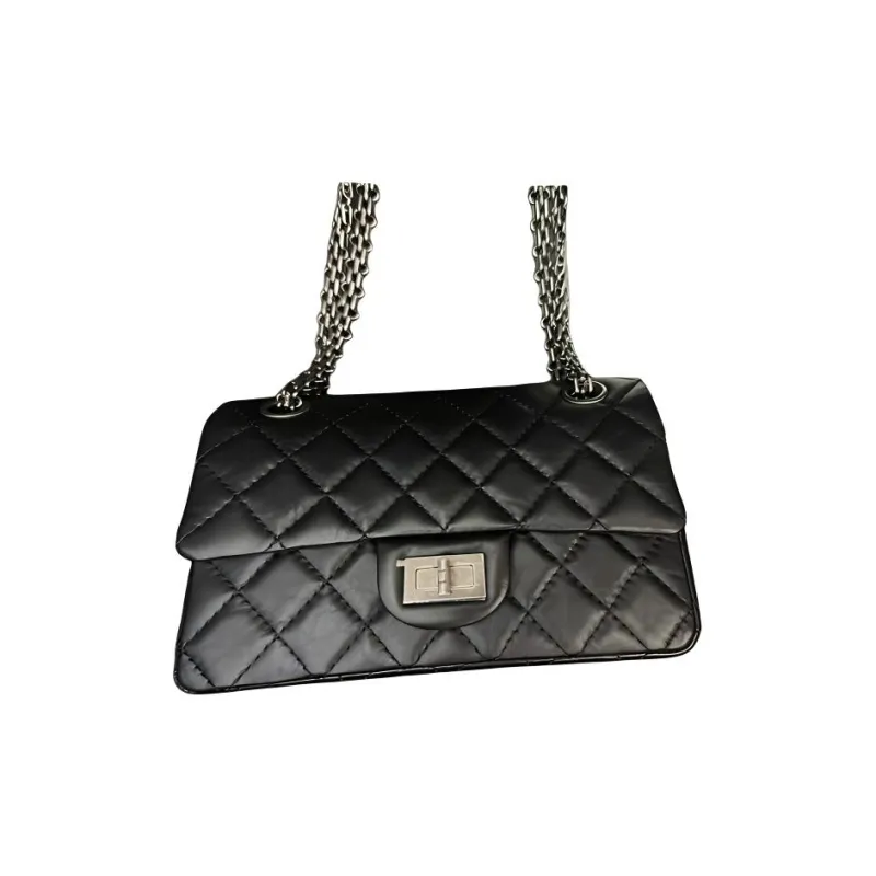 CHANEL Cow Leather And Ruthenium Metallic Black Shoulder Bag, Crossbody Bag Mini Women's Black-0