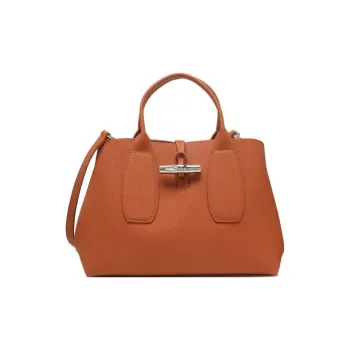 LONGCHAMP Roseau Cow Leather Big Bag Handbag Medium Size Women's Orange