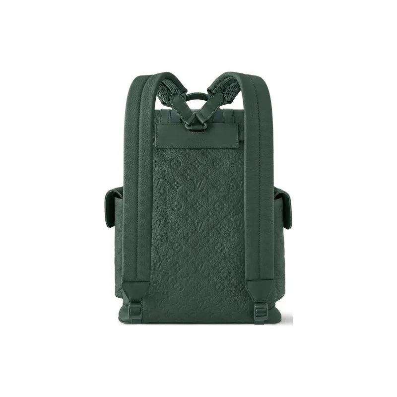 LOUIS VUITTON CHRISTOPHER Taurillon Monogram Embossed Cow Leather Backpack Medium Size Men's Forest Green-2