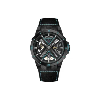 UYICOO Ronia Collection Black Warrior Wrist Watch Automatic Mechanical Movement Silicone Strap 43 Cut Out Dial Unisex
