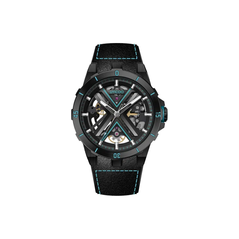 UYICOO Ronia Collection Black Warrior Wrist Watch Automatic Mechanical Movement Silicone Strap 43 Cut Out Dial Unisex-0