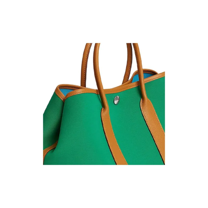 HERMES Garden Party Canvas With Epsom Calfskin Garden Bag Handbag Women's Mint Green/Sesame Brown-3