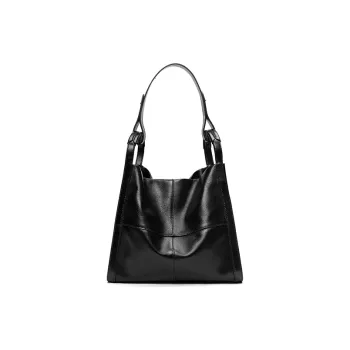 MELLO GOGO Top Grain Cow Leather Black Tower Bag Combo Bag Basket Bag Shoulder Bag Large Size Women's Black