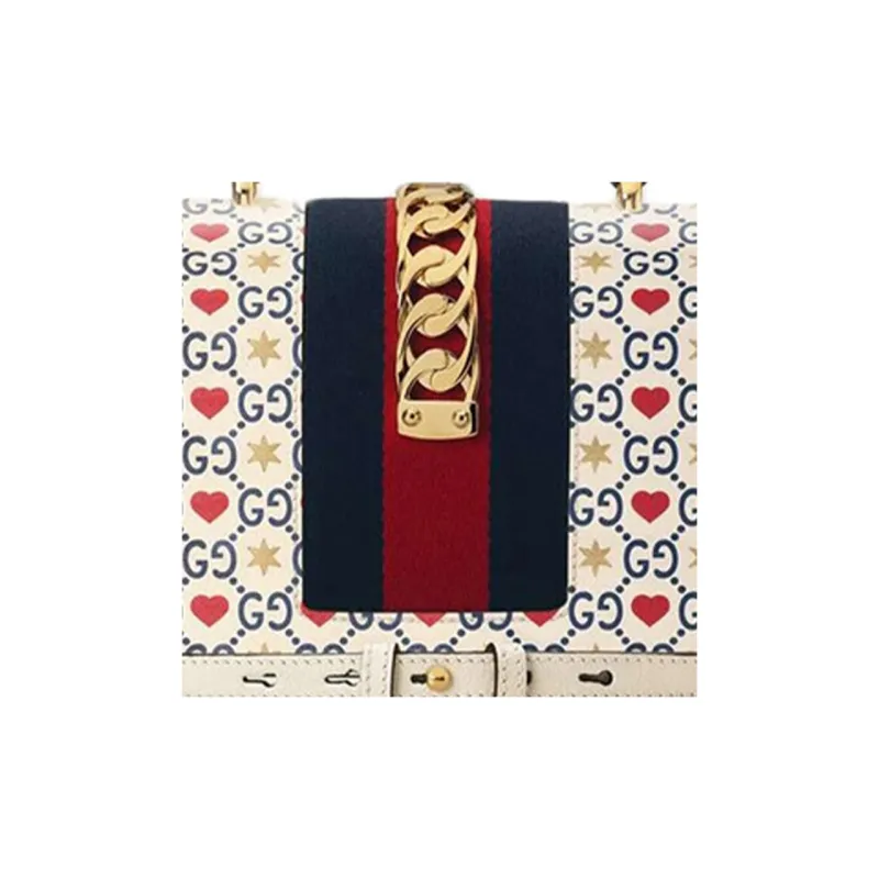 GUCCI Sylvie Leather Handbag Shoulder Bag Crossbody Bag Mini Women's White-5