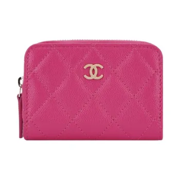 CHANEL Grain Bright Caviar Calfskin Coin Purse Women's Pink