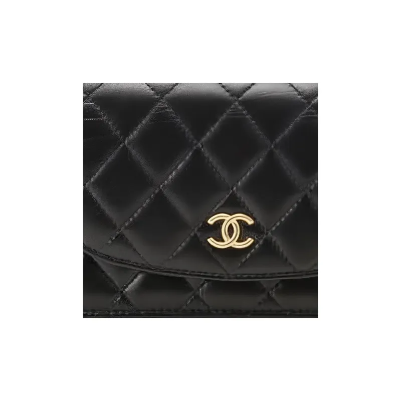 CHANEL 22K Autumn And Winter Sheepskin Flap Bag, One Shoulder Crossbody, Cell Phone Pouch Trumpets Women's Black-3