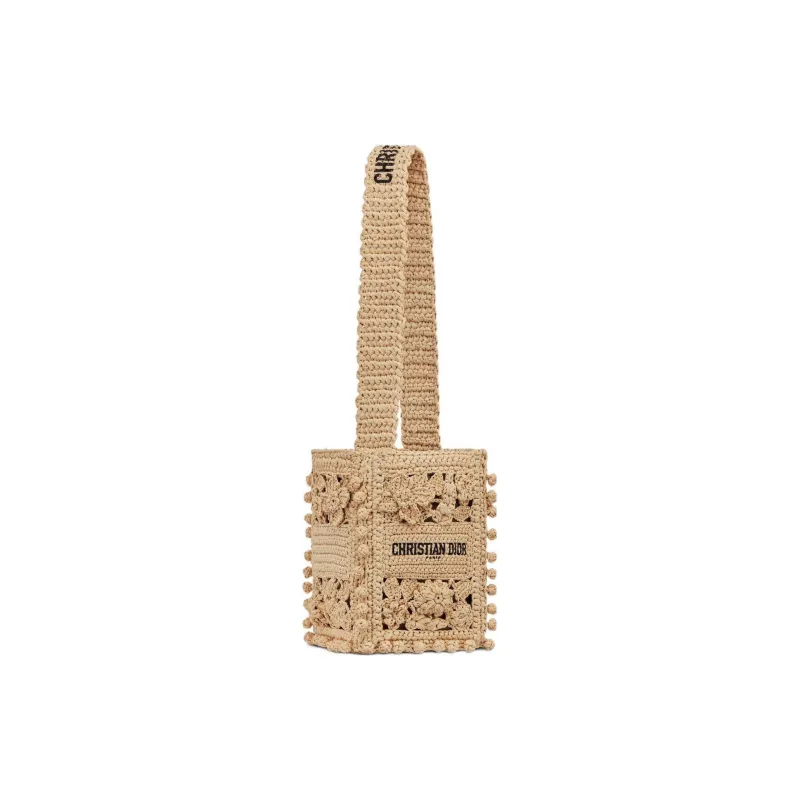 DIOR D Bubble Raffia Grass Bucket Bag, Shoulder Bag, Crossbody Bag Trumpets Women's Natural-1