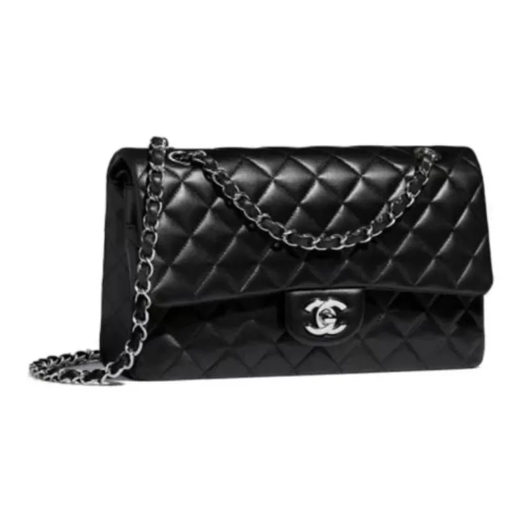 CHANEL Lambskin Zippered Shoulder Crossbody Bag Tubas Women's Black-1