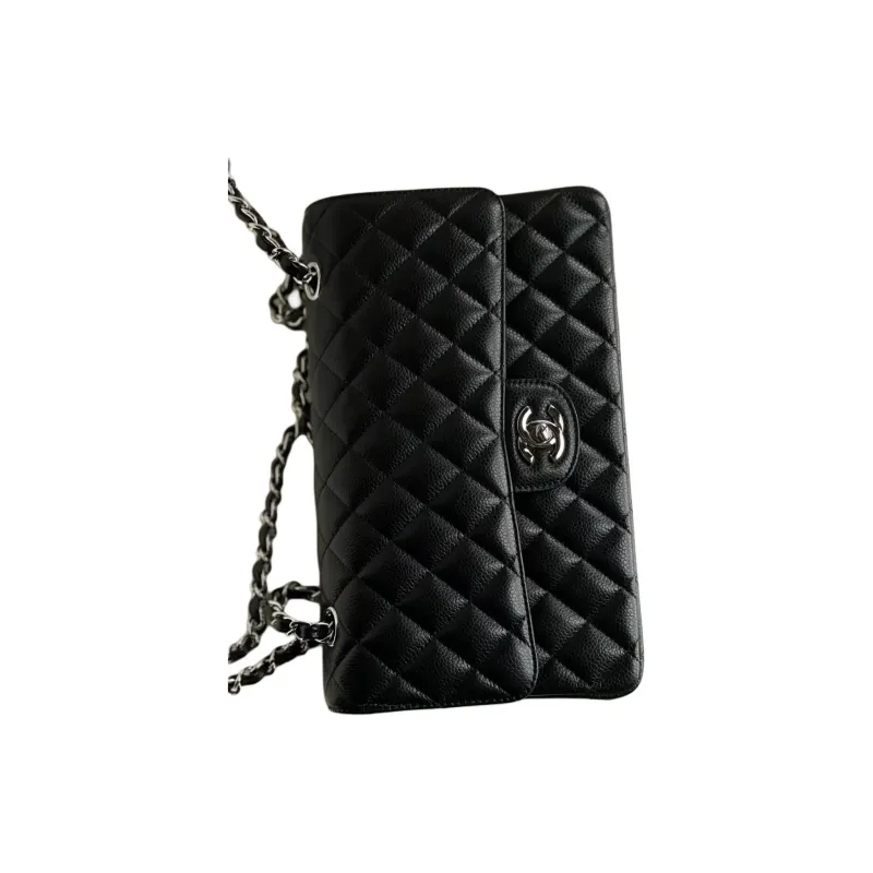 CHANEL Lambskin Zippered Shoulder Crossbody Bag Tubas Women's Black-3