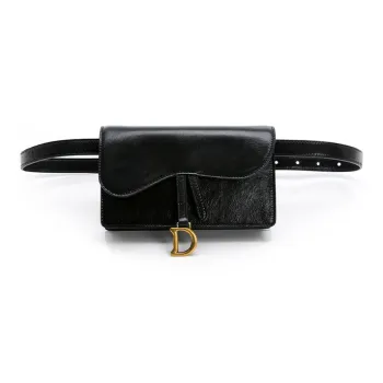 DIOR Patent Leather Patchwork Cow Leather Fanny Pack Women's Black