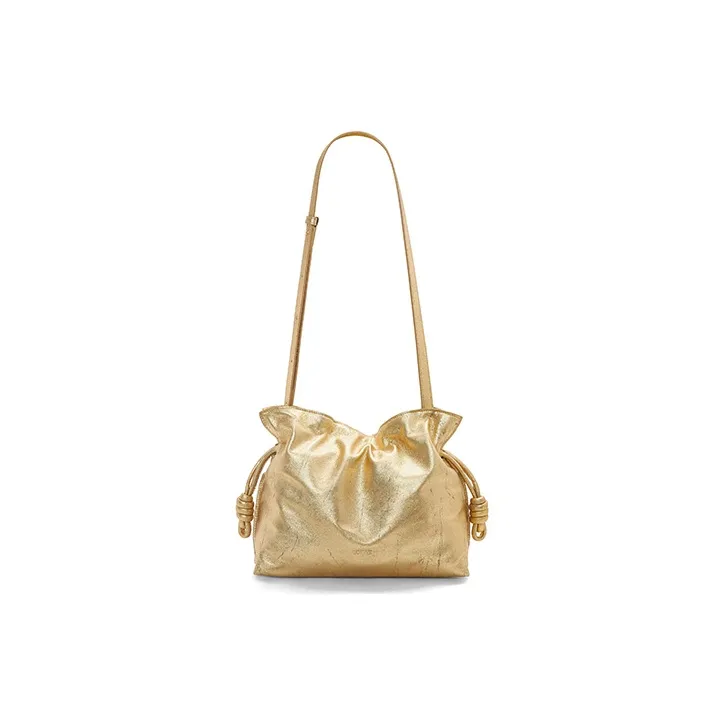 LOEWE Flamenco Sheepskin One Shoulder Crossbody Clutch Women's Gold-3