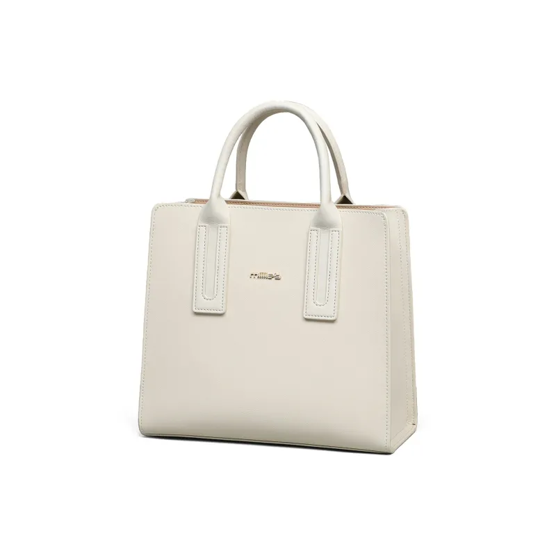 MILLIE'S Cow Leather Patchwork Synthetic Leather Handbags Shoulder Bag Crossbody Bag Women's Ecru/Apricot-2