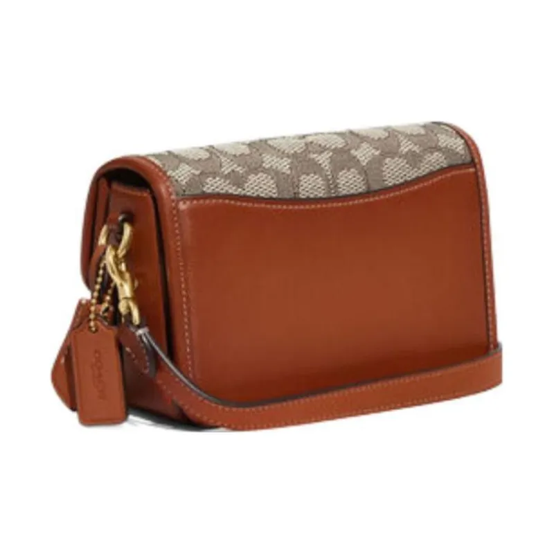 COACH Studio Cow Leather Patchwork With Fabric Messenger Bag Crossbody Bag Shoulder Bag Women's Gray & Brown-1