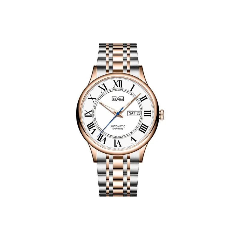 BEXEI Automatic Mechanical Movement Stainless Steel Watchband Watch Men's Watches White Dial BX9259 GD-0